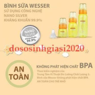 Combo 3 bình sữa Wesser cổ hẹp 60ml - 140ml - 250ml