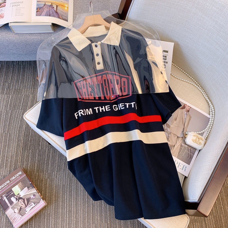 Áo Thun POLO Ngắn Tay Họa Tiết Sọc Ngang Phong Cách Hàn Quốc Mẫu Mới Dành Cho Nữ