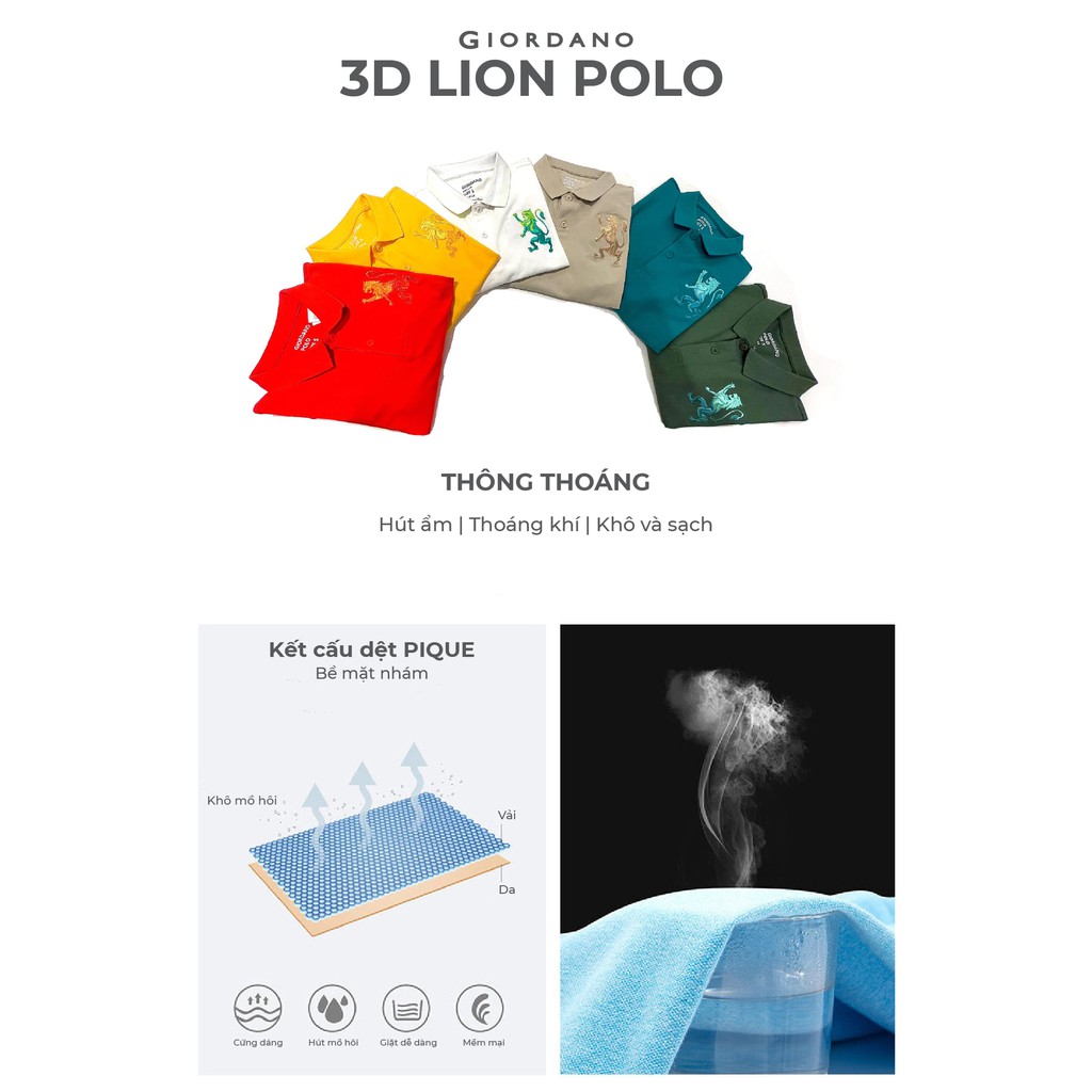 Áo Thun Nam Có Cổ Logo Sư Tử Giordano Polo 01018222