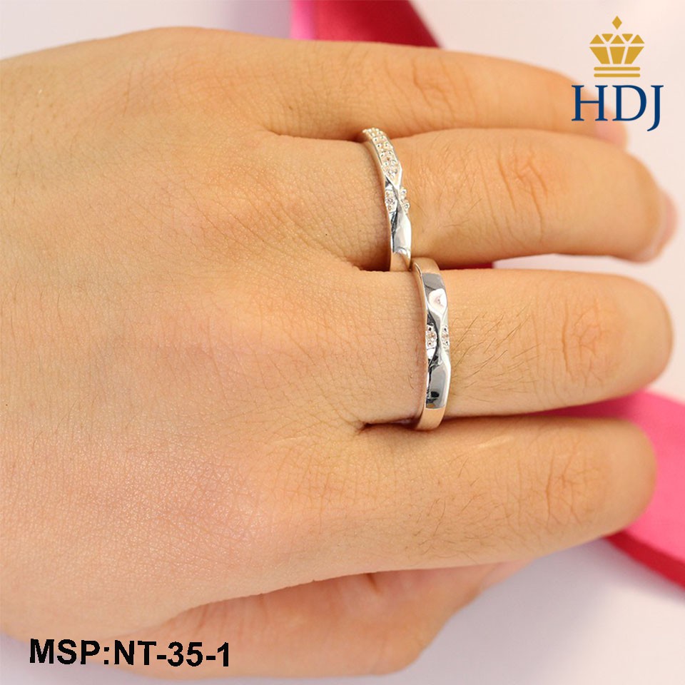 Nhẫn đôi bạc, nhẫn cặp bạc đẹp đính đá tinh tế trang sức cao cấp HDJ mã NT-35-1