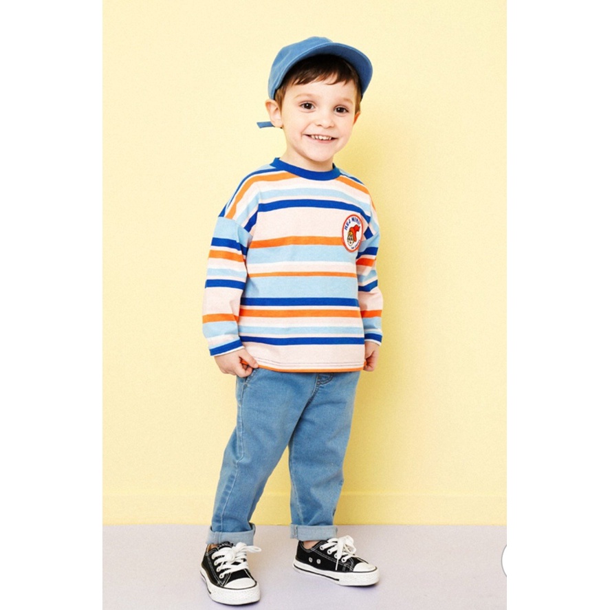 Áo thun kẻ bé trai logo ngực Hej. HA3457