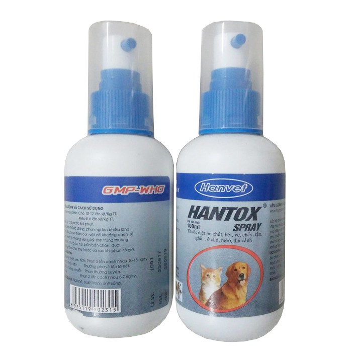 Xịt Hantox Spray ve rận, kí sinh trùng, ghẻ ở chó mèo, thú cưng - Chai 100ml