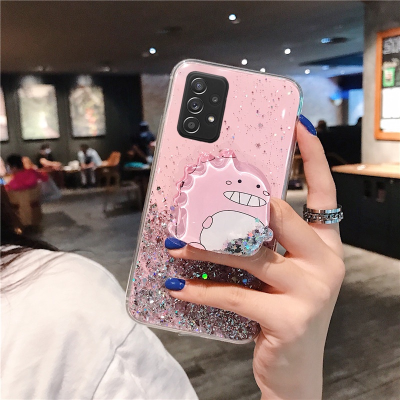 Ốp Điện Thoại Mềm Trong Suốt Kim Tuyến Nước Có Giá Đỡ Hình Khủng Long 2022 Cho Samsung Galaxy A53 A73 A13 A23 A33 M33 M23 4G 5G