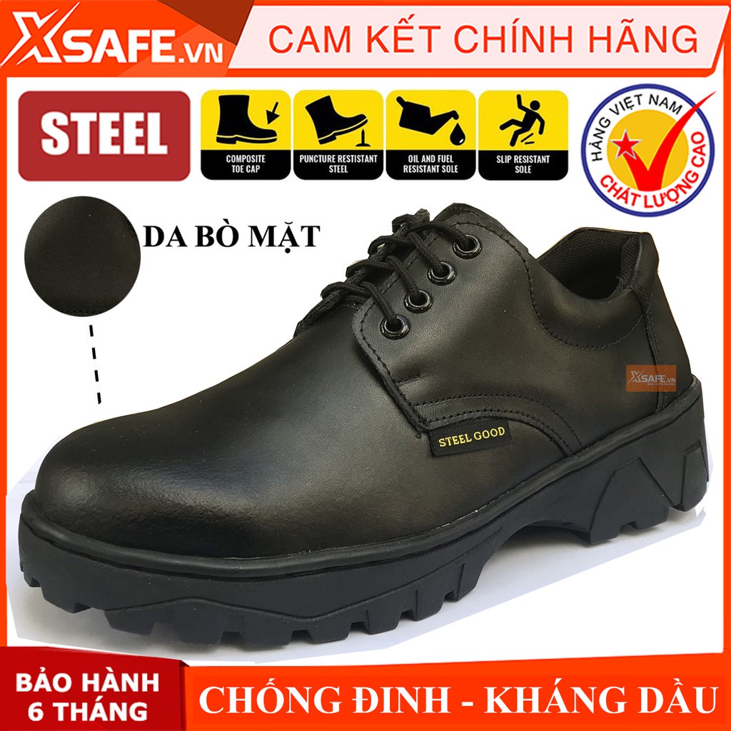 ❁▬Giày bảo hộ lao động nam Steel Good da bò thật, chống đinh, va đập, kháng dầu, chỉ may gia cố đế, công trình