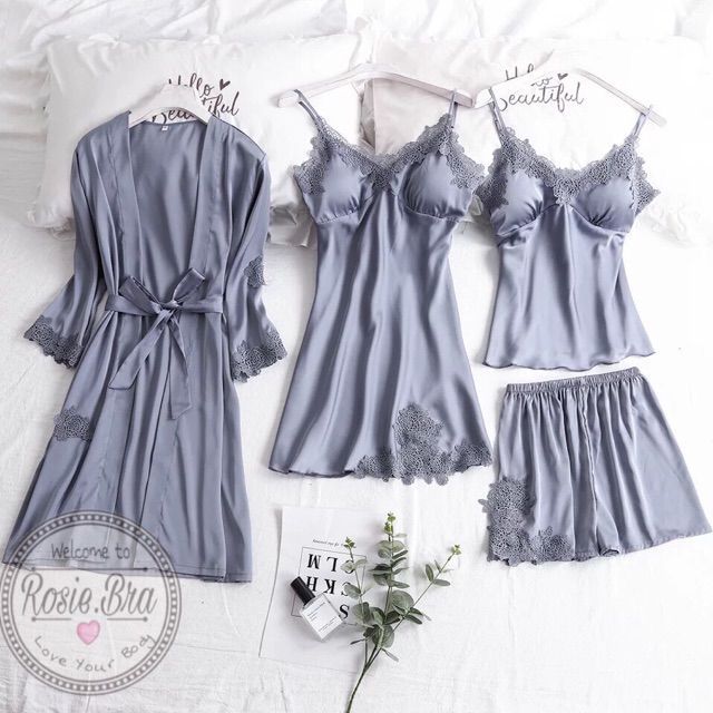 (Sẵn) BỘ NGỦ LỤA SEXY 4 CHI TIẾT KÈM VIDEO & ẢNH THẬT | BigBuy360 - bigbuy360.vn