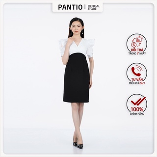 Đầm công sở chất liệu Thô lụa phối màu dáng ôm ngắn tay - FDC32764 - PANTIO