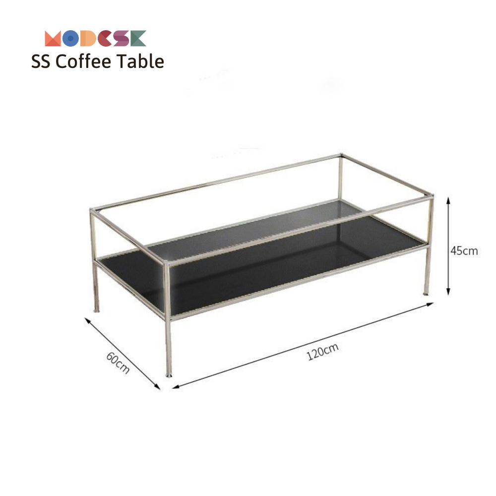 Bàn sofa chữ nhật Modesk SS Coffee Table inox 304 – kính cường lực - Ván MFC [phòng khách - quán cafe]