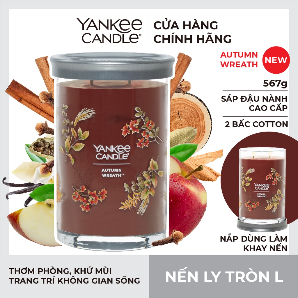 Nến ly tròn sáp đậu nành Yankee Candle size L (567g) - Autumn Wreath