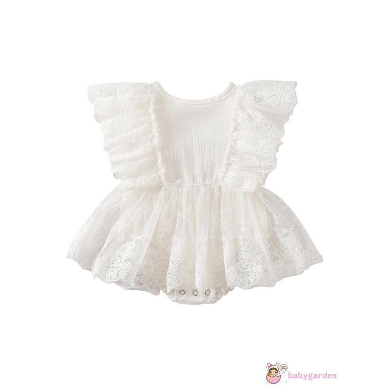 BABYGARDEN-0-18months Baby Girls White Fly Sleeves Round Neck Lace Tutu Romper
