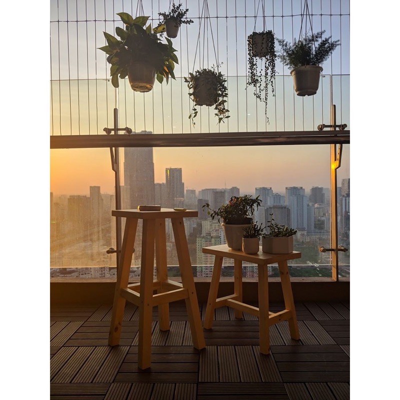 Ghế đôn ghế trang trí decor gỗ thông ngồi ban công GREEN HOME