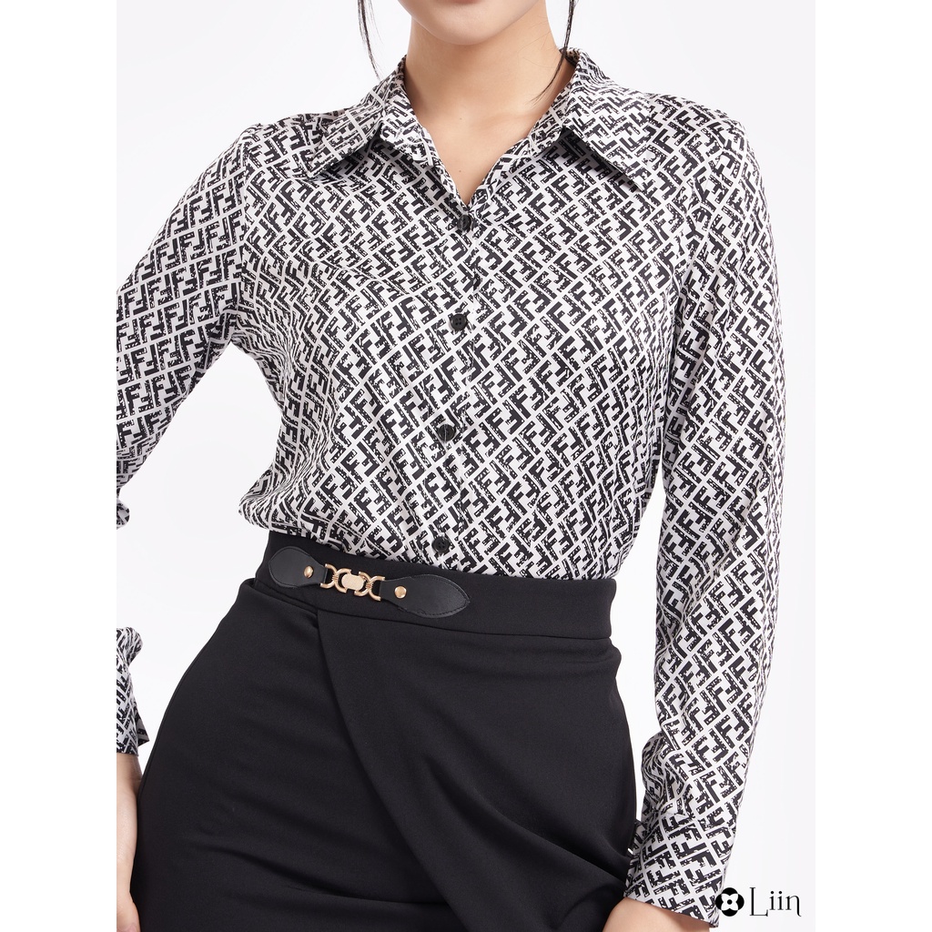 Áo sơ mi Linbi dài tay họa tiết kẻ CD màu đen trắng phong cách cá tính liin clothing SM3812