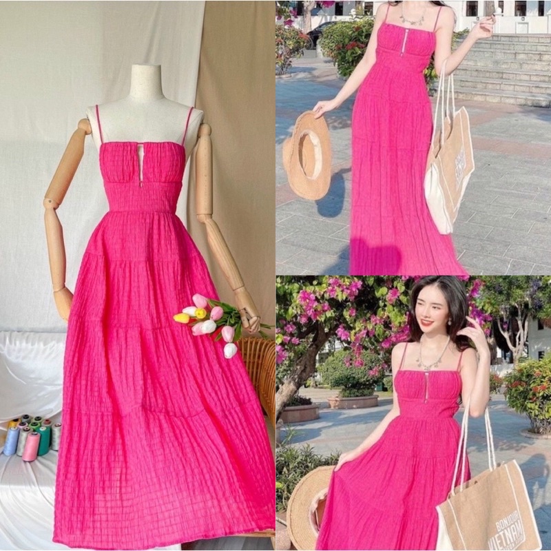 MAXI 2 DÂY ĐŨI XỐP ĐI BIỂN VÁY DÀI DÂY ( SẴN MÚT) VÁY DÂY DÁNG DÀI TAOBAO