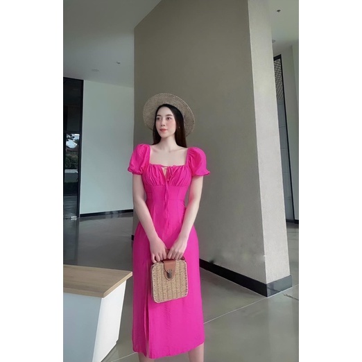 Đầm Váy nữ xẻ tà nhún sau lưng , Đầm Váy Maxi Đũi Cao Cấp