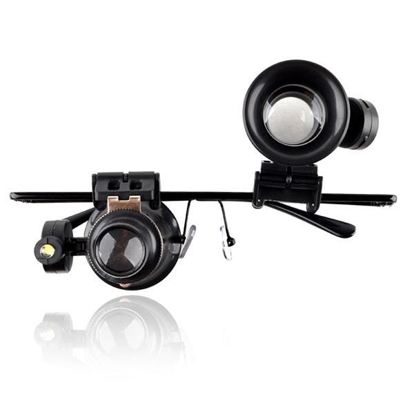 Kính lúp 20X có đèn led dùng để sửa chữa đồng hồ trang sức tiện dụng màu đen