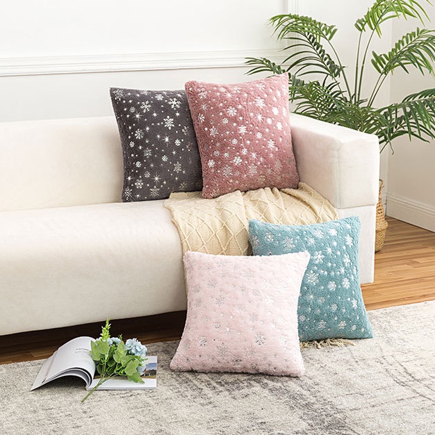 Vỏ Gối Vuông 45 * 45Cm Họa Tiết Bông Tuyết Màu Bạc Trang Trí Giáng Sinh