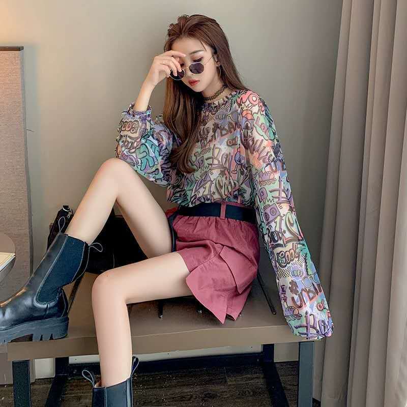 Áo voan BH họa tiết hoa tay dài phong cách Hàn Quốc thời trang nữ