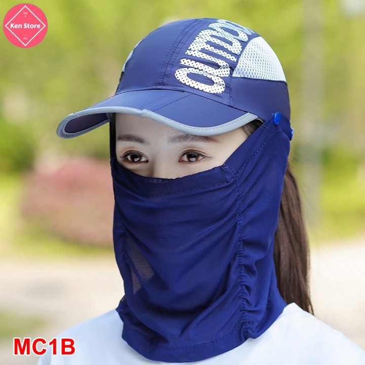 Mũ lưỡi trai có khăn chống nắng [HÀNG XỊN] Nón chống nắng cao cấp che nắng Đầu, Mặt và Cổ 3 trong 1, có thể gập lại