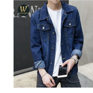 áo khoác jean nam cao cấp xanh Đậm trơn 00n77