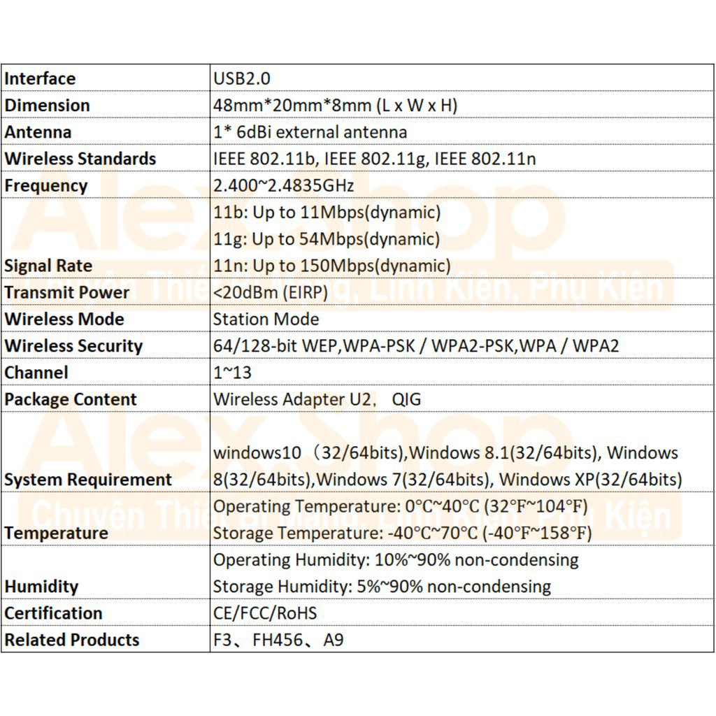 USB WIFI TENDA U2 CHÍNH HÃNG BẢO HÀNH 3 NĂM USB THU SÓNG WIFI ANTEN DÀI 6dBi USB WIFI CHO MÁY TÍNH BÀN