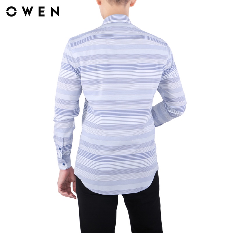 Áo sơ mi Dài tay Owen Café Slim Fit màu Trắng sọc xanh - AS23326D