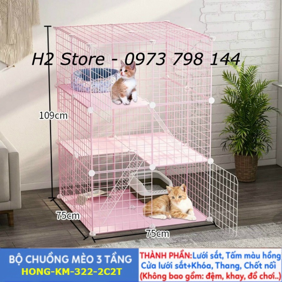 Chuồng mèo 2 tầng, 3, 4 tầng giá rẻ đẹp lắp ghép đa năng đơn giản với lưới sắt sơn tĩnh điện nuôi thú cưng, thỏ, bọ