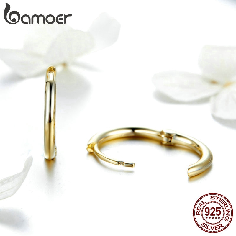 Bông Tai Bamoer bạc Tông Màu Vàng Hình Tròn Đơn Giản Dành Cho Nữ