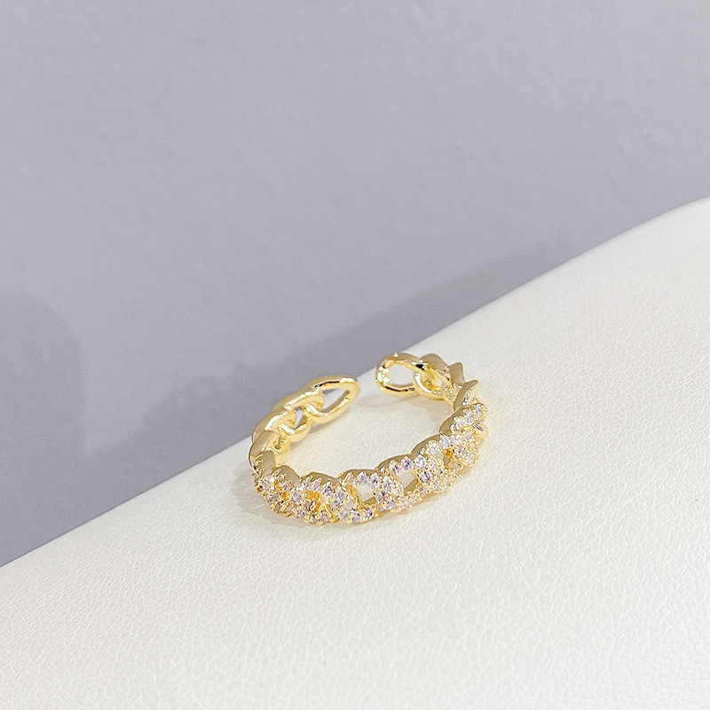 Thời trang Nhật Bản và Hàn Quốc cá tính vàng rỗng xoắn mở nhẫn nữ vi chạm khảm zircon thiết kế ngách nhẫn ngón trỏ nhẫn