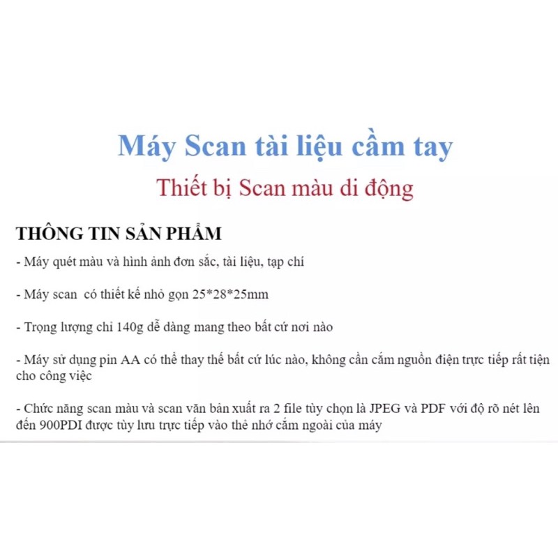 Máy scan màu di dộng mini cầm tay iSCAN 900DPI (quét tài liệu A4, ảnh, biên lai, sách,...) Aturos Scanner-B