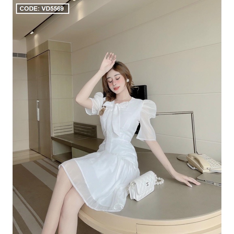 [HCM – hàng cao cấp] Mẫu đầm nữ đẹp Baby doll nơ cổ nút ngực. Freeship toàn quốc. | BigBuy360 - bigbuy360.vn