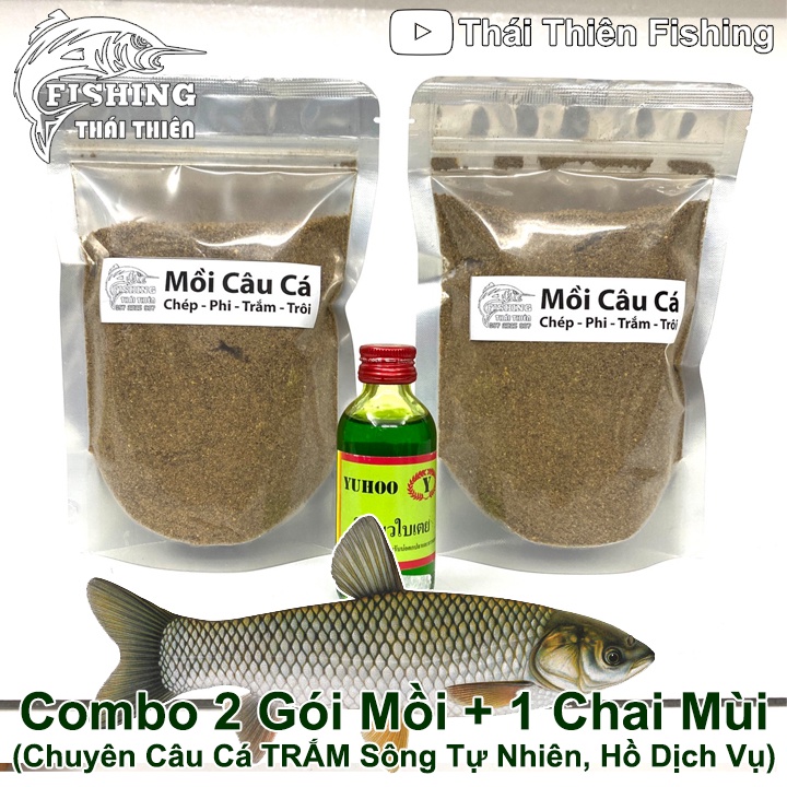 Combo 2 Gói Mồi, 1 Chai Tinh Mùi Thái Lan Dùng Câu Cá Trắm