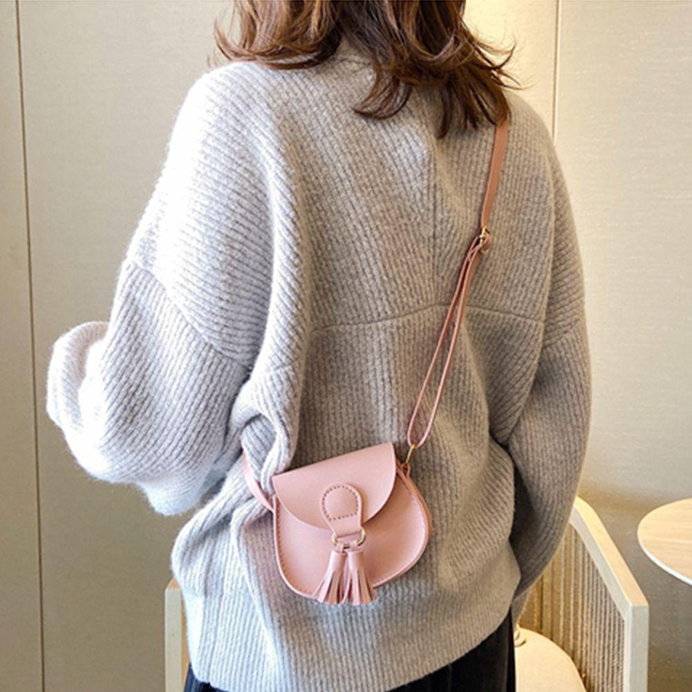 PATH Túi Đeo Chéo Mini Bằng Da PU Màu Trơn Đính Tua Rua Thời Trang Cho Nữ