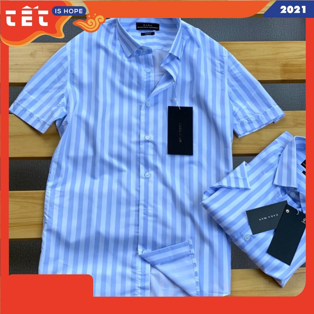 [Mã FAMAYMA2 giảm 10K đơn 50K] Áo sơmi nam ngắn tay kẻ xanh vintage ASMCT02