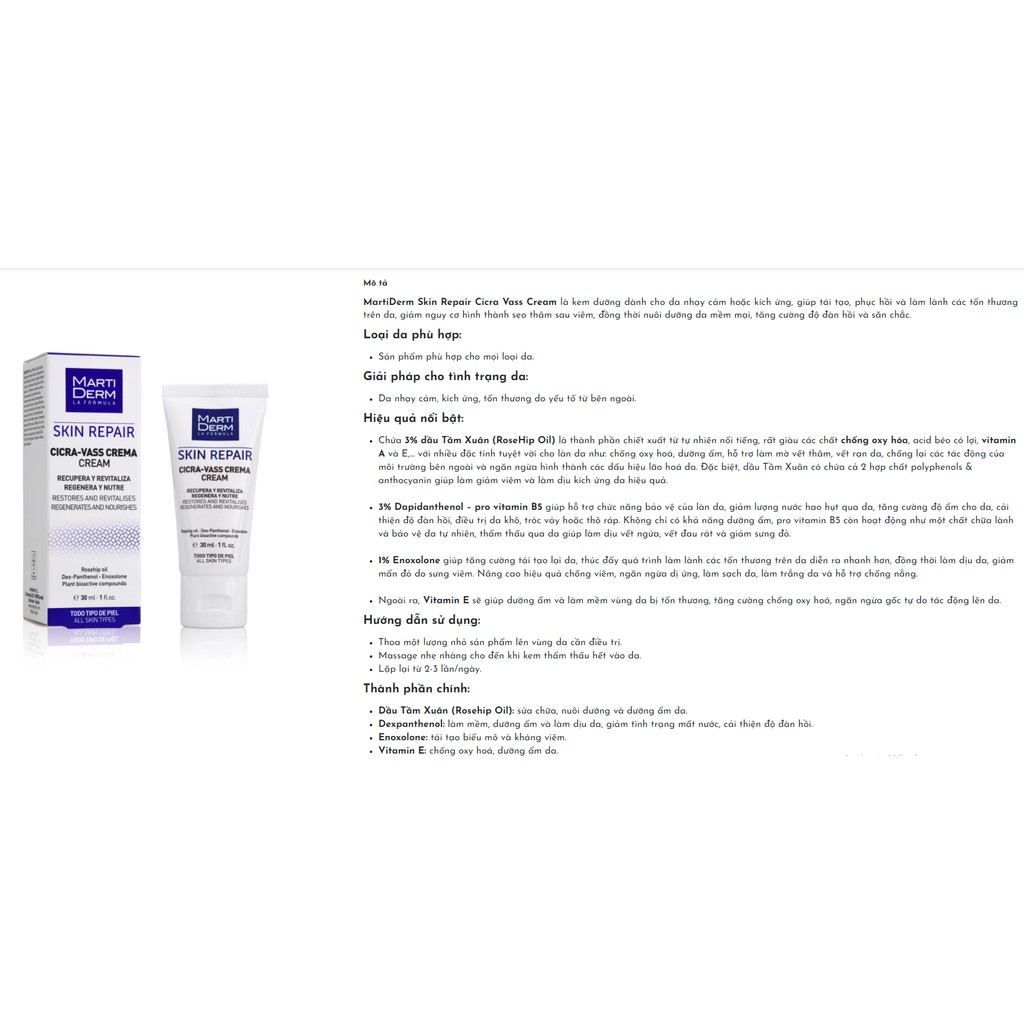 TRIAL SIZE kem dưỡng phục hồi da Martiderm Skin Repair Cicra-Vass Cream | BigBuy360 - bigbuy360.vn
