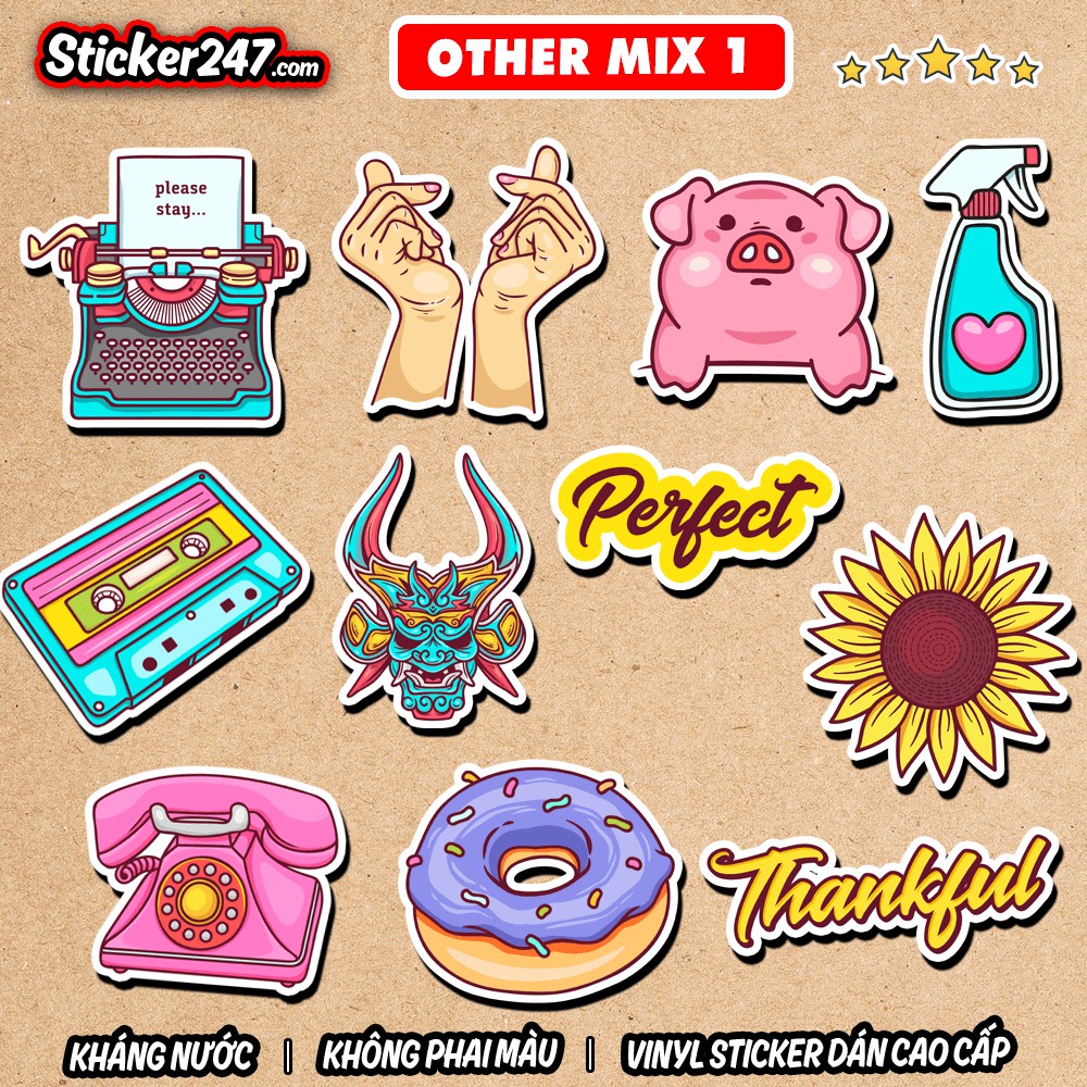 Sticker Mix nhiều chủ đề 𝑭𝒓𝒆𝒆𝒔𝒉𝒊𝒑 Retro Vintage chống nước, hình decal dán laptop, ipad, mũ bảo hiểm,vali, guitar - R06