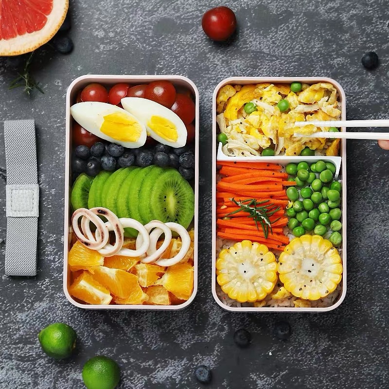 Hộp Cơm Trưa Hộp cơm có thể xếp chồng lên nhau Hai lớp Thực phẩm Lớp PP đựng Bento vi sóng với Nắp bảo quản bộ đồ Boron069 ăn