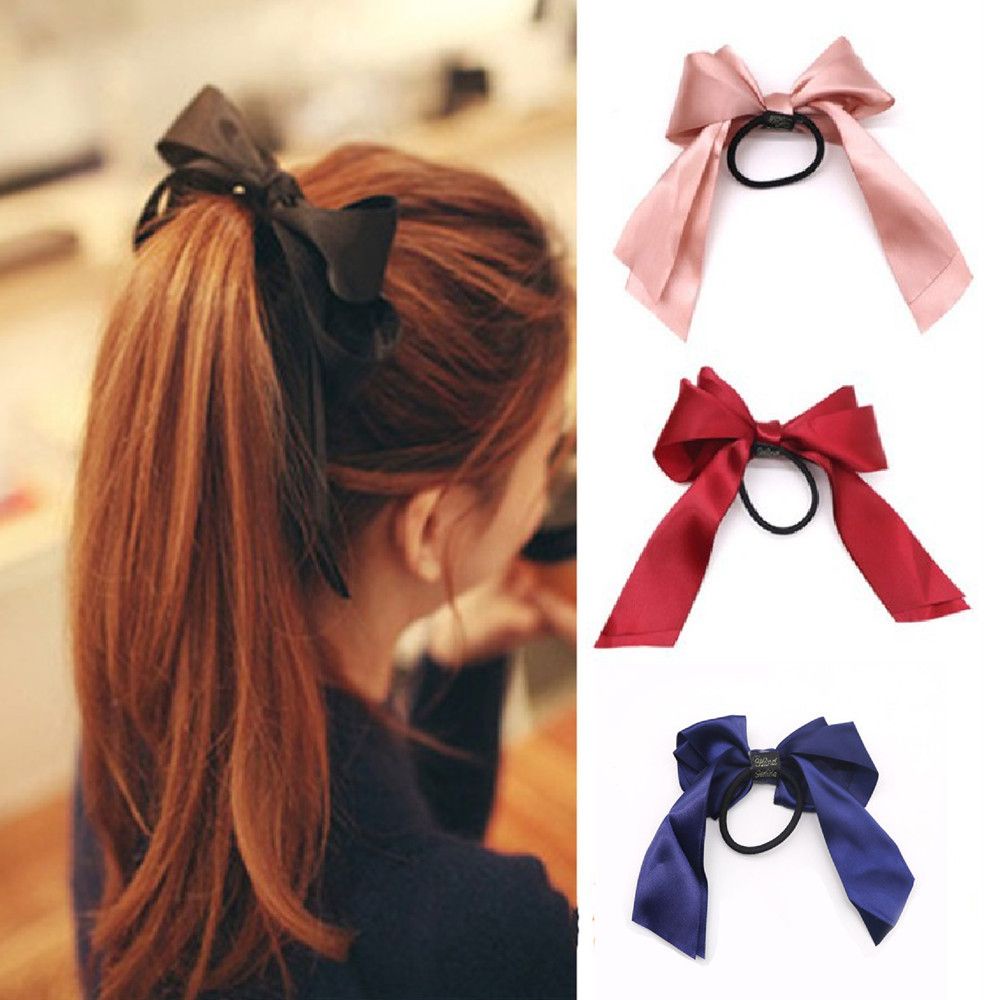 Dây cột tóc phối ruy băng 2 lớp cột nơ kiểu Hàn ngọt ngào