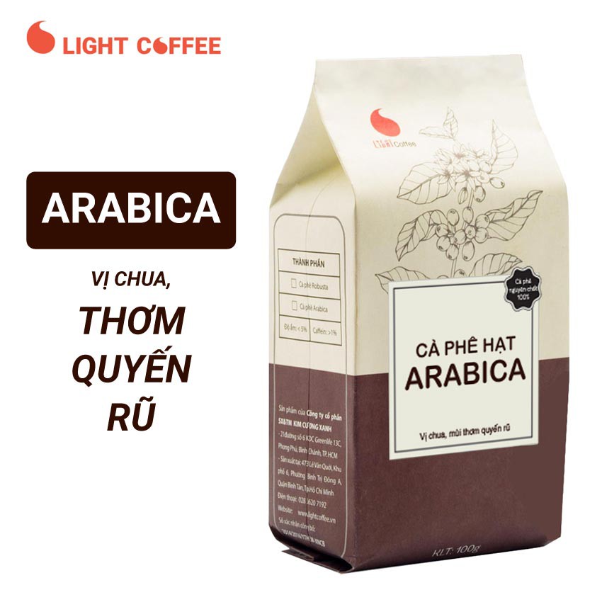 Cà phê nguyên chất 100% dạng hạt Arabica Light Coffee - Gói 100gr