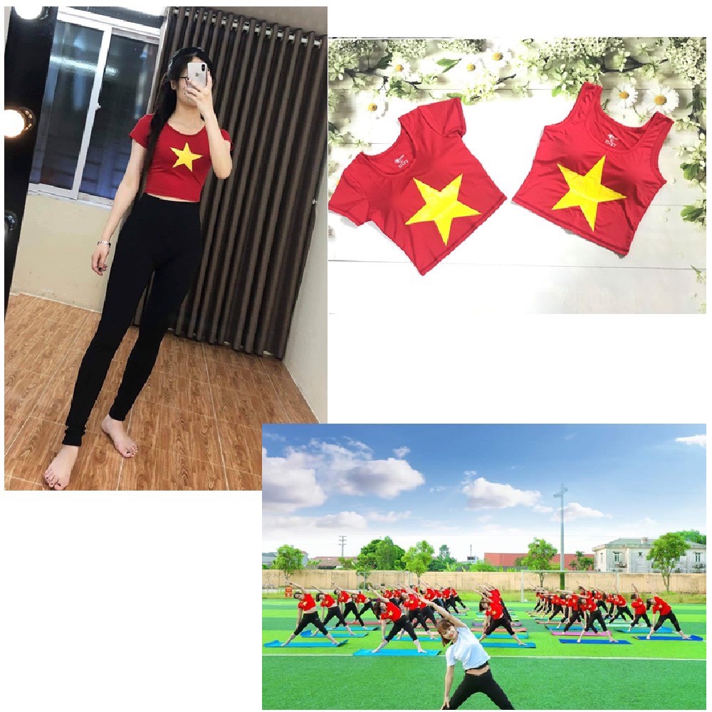 Áo croptop cờ đỏ sao vàng vạt chéo (Đồ Tập Gym - Yoga - Aerobic)