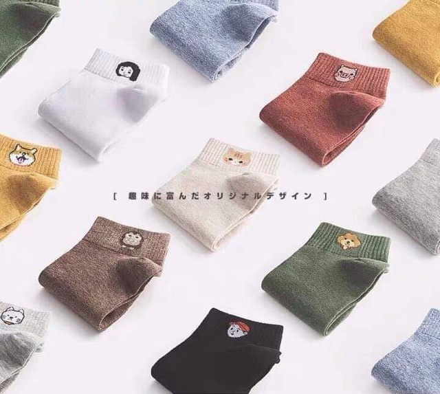 Tất cổ ngắn thêu hình thú dễ thương