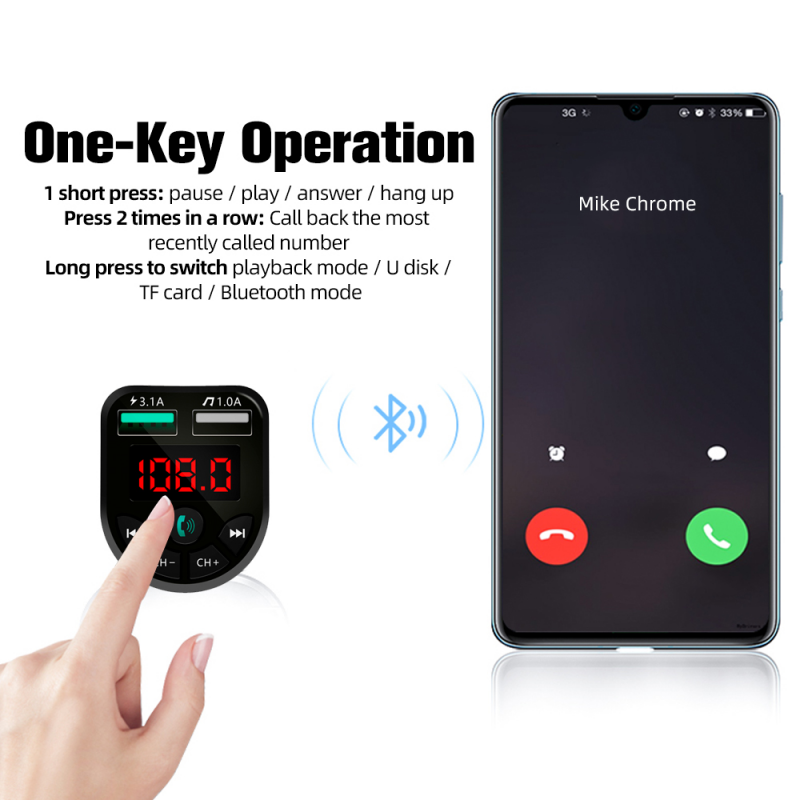 Tẩu Cắm Sạc Chuyển Đổi FONKEN Bluetooth Hai Cổng USB Nhận Đĩa U Chơi Nhạc Và Sạc Rảnh Tay Cho Xe Hơi Tiện Dụng