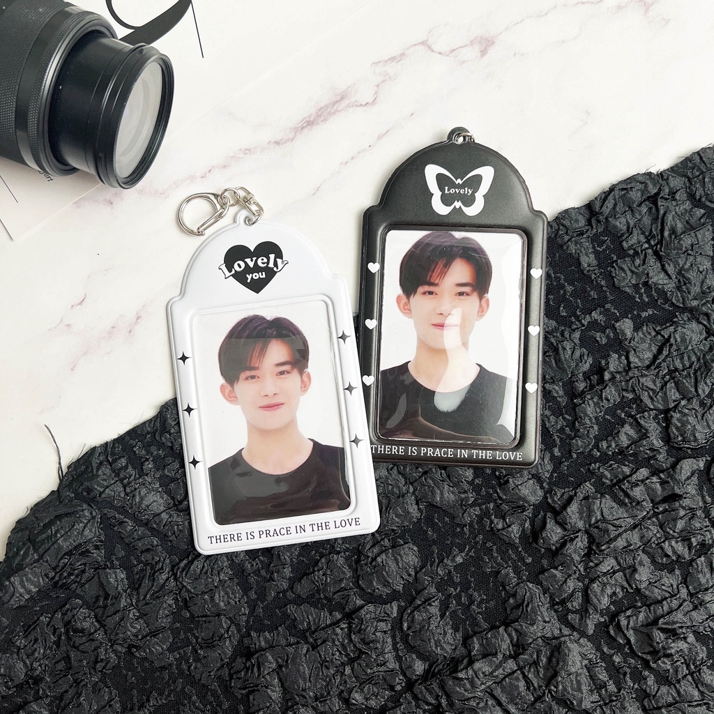 Móc Khóa Đựng Thẻ ID/Thẻ ID/Ảnh Cỡ Nhỏ Màu Đen/Trắng Tiện Dụng