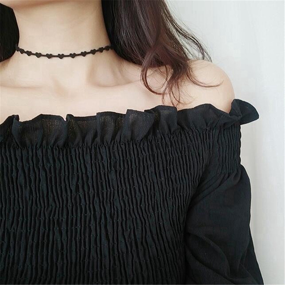 Vòng cổ choker màu đen phối mặt hình trái tim phong cách Hàn Quốc thời trang cao cấp