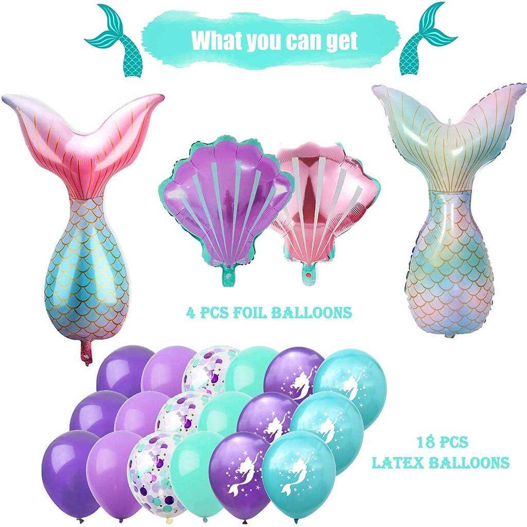 Set 23 Bong Bóng Nhôm Hình Đuôi Nàng Tiên Cá / Vỏ Sò Xinh Xắn Dùng Để Trang Trí Tiệc Sinh Nhật /