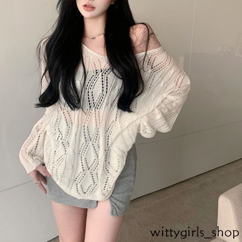 Wittygirls-áo Sơ Mi Chống Nắng Dệt Kim Mỏng Màu Trơn Mùa Hè Cho Nữ