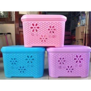 Rổ nắp hoa Việt Nhật - Sọt đựng đồ cao cấp có nắp (size trung)