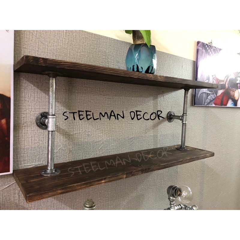 Kệ Gỗ Gắn Tường - Kệ Ống Nước Sắt, Giá Sách Decor Trang Trí Góc Làm Việc, Homestay Industrial, Quán Cà Phê Vintage