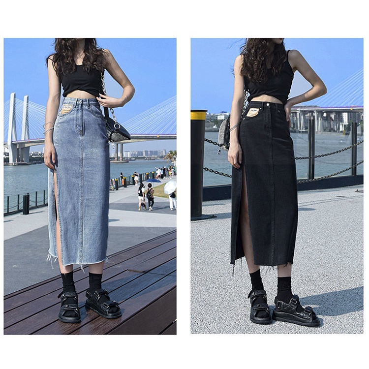 Chân váy jean Dài Dáng Chữ A Lưng Cao Phong Cách Retro Thời Trang Mùa Hè Hàng Mới 2022 Dành Cho Bạn Nữ