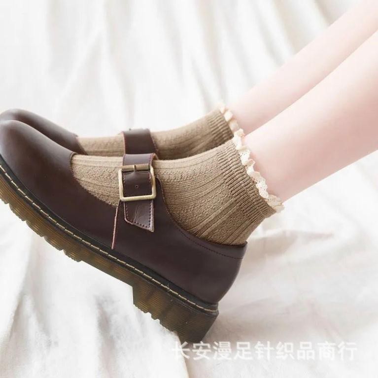 Set 10 Đôi Tất Nữ Cổ Ngắn Nhún Bèo phong cách Hàn Quốc xinh xắn dễ thương nhiều màu