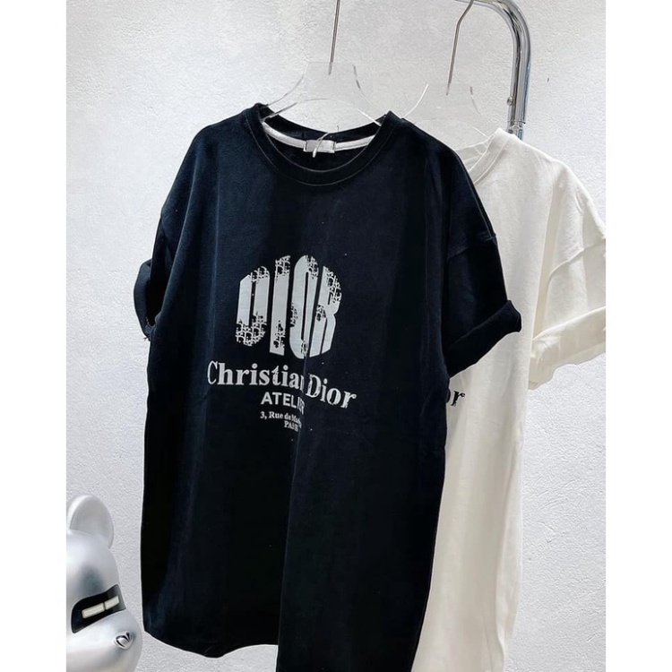 ÁO PHÔNG NỮ TRƠN CHỮ D.I.O.R THỔ CẨM FROM RỘNG