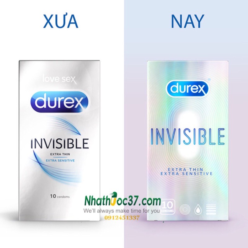 Bao cao su Durex Invisible Extra Thin, Extra Sénitive kích cỡ ôm khít, siêu mỏng, cho cảm giác chân thật